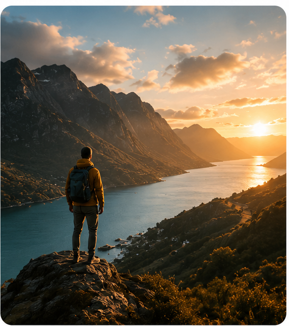 Wanderer über dem Fjord