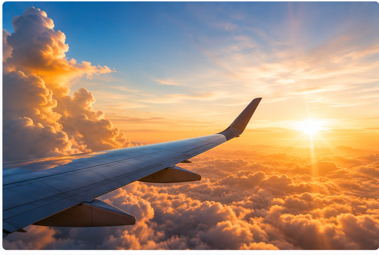 Flugzeugflügel über den Wolken